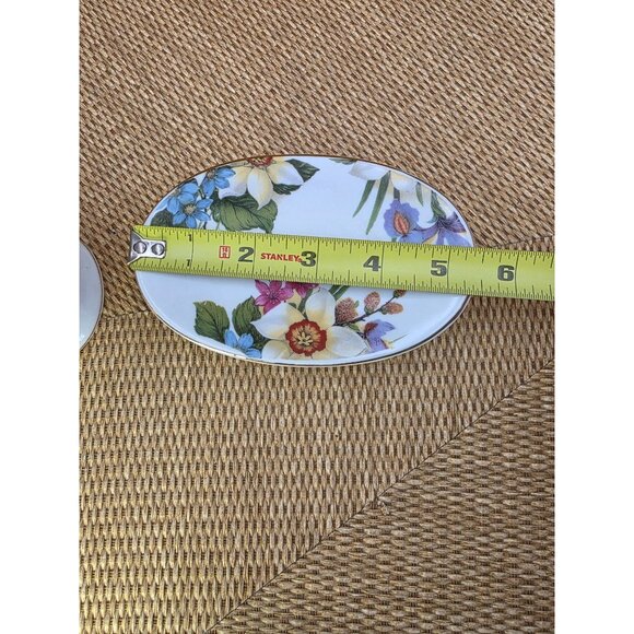 Baum Bros Porcelain Toothbrush Holder & Soap Dish Floral Design Bathroom Decor‎ - Picture 9 of 10